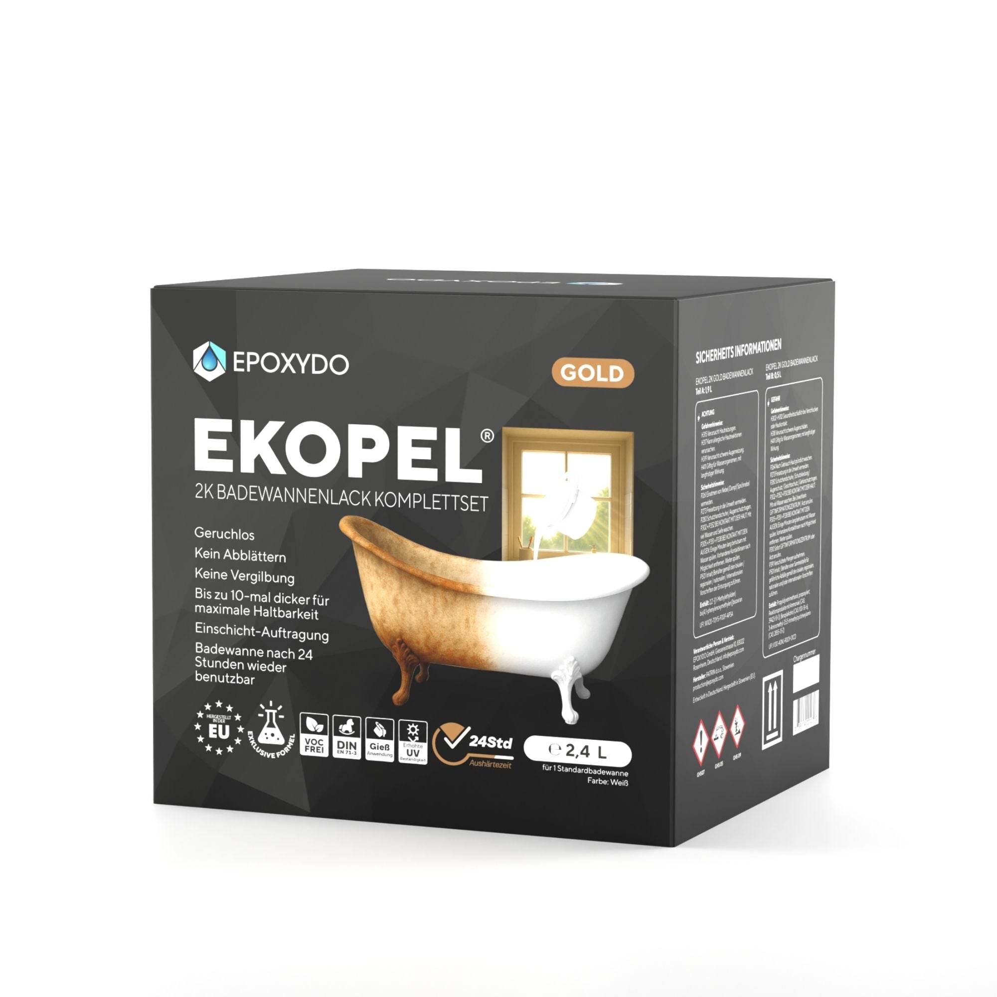EKOPEL 2K-GOLD Vernice per vasche da bagno. Set completo. Tempo di indurimento 24H. Maggiore resistenza ai raggi UV.
