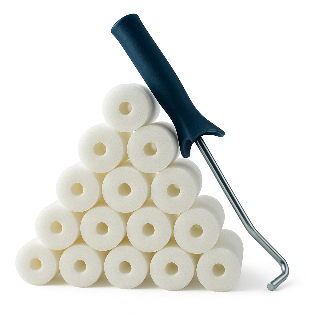 Rullo in schiuma 10 cm, 15 pezzi + supporto per rullo